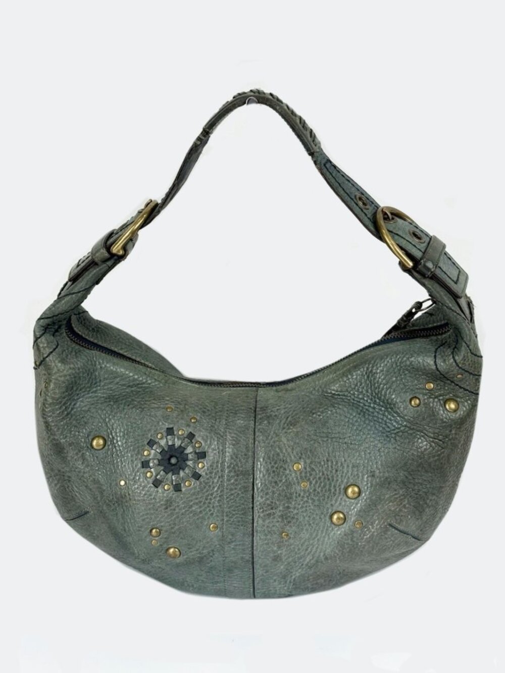 Vintage Rare 65th Anniversary Coach Blue Leather Gold Stud Hobo Bag 'Mia' - Picture 2 of 9